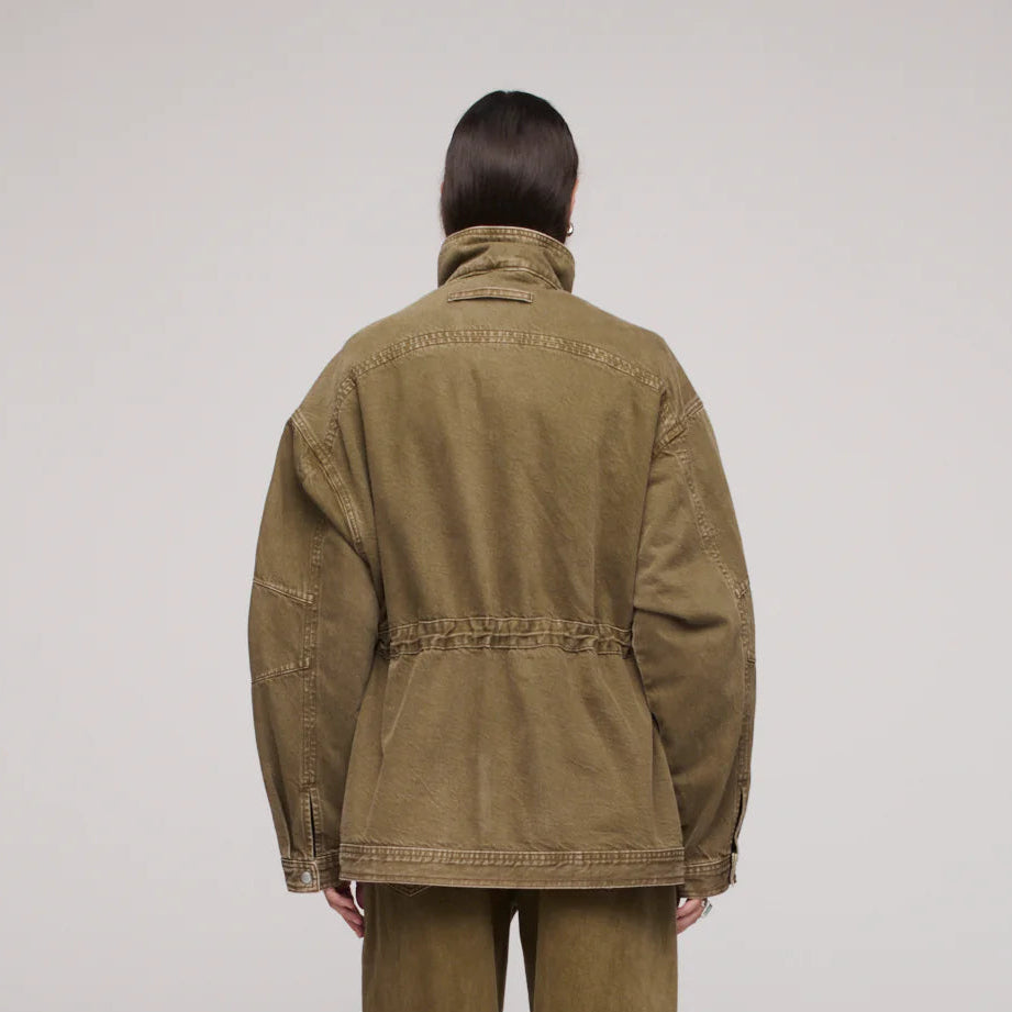 DALA Mountain utility Jacket with toggle waist and double-ended front zip dark olive green