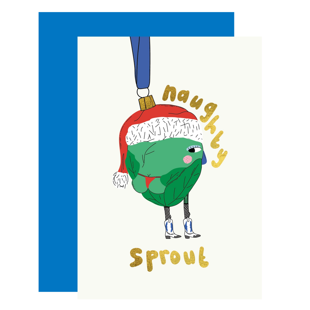 eat the moon Naughty Sprout Christmas Greeting Card festive santa hat