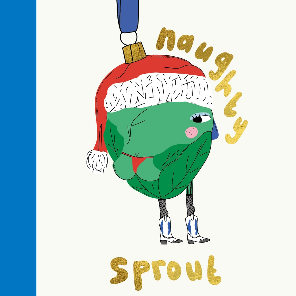 eat the moon Naughty Sprout Christmas Greeting Card festive santa hat