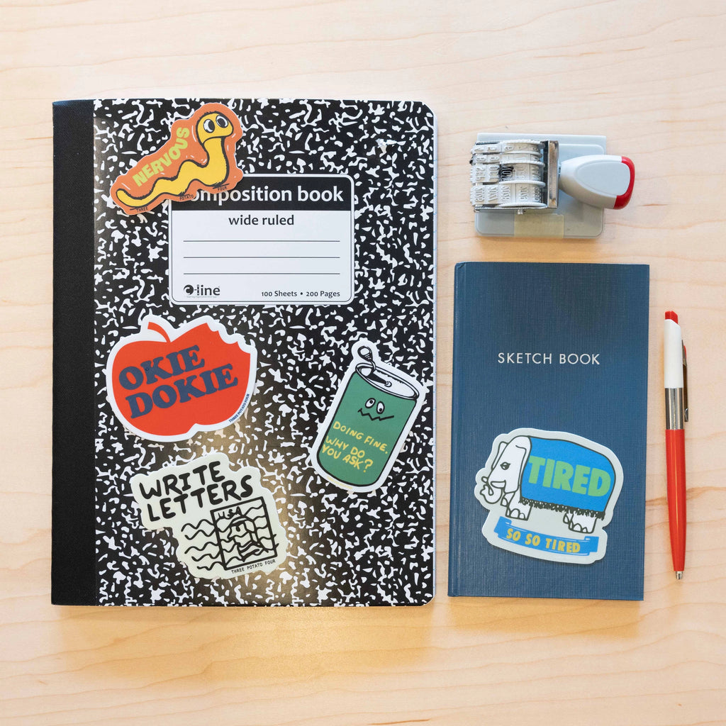 vintage-style OKIE DOKIE apple sticker by Three Potato Four