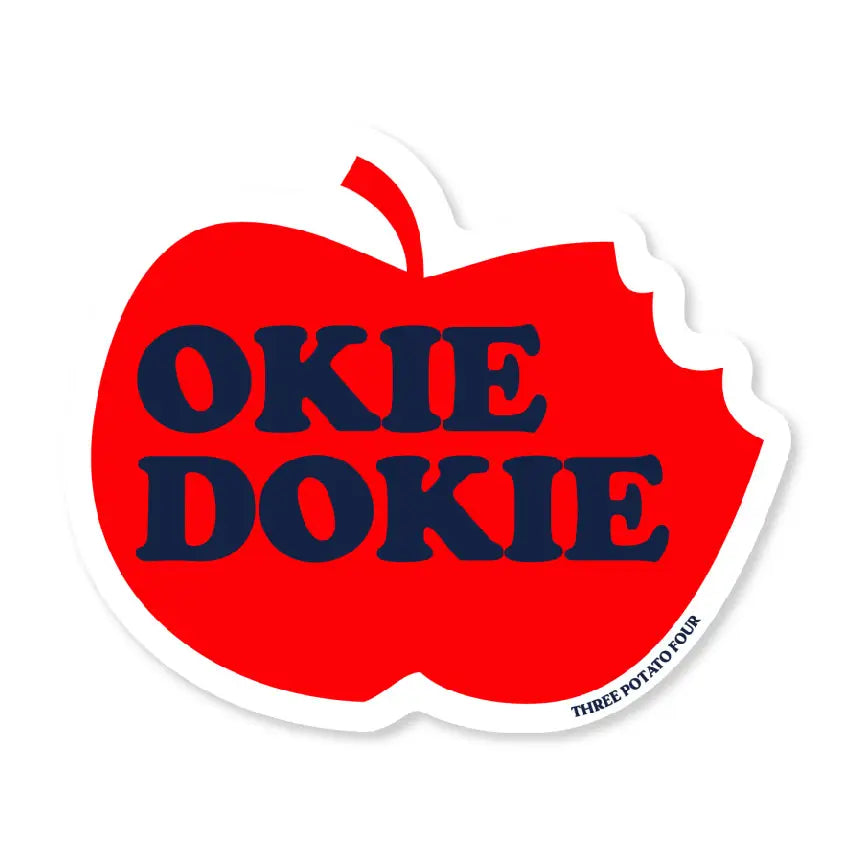 vintage-style OKIE DOKIE apple sticker by Three Potato Four