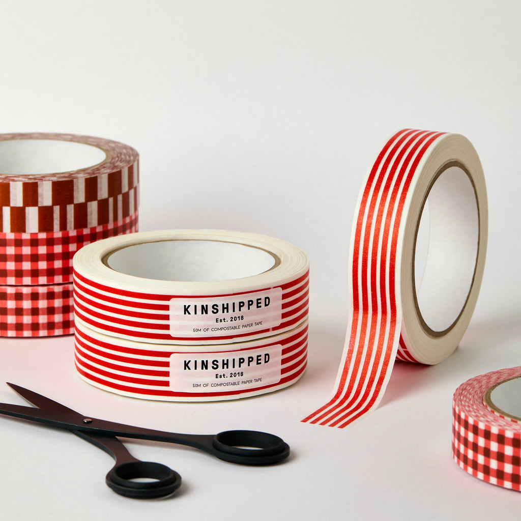 kinshipped recyclable paper craft gift wrap tape red horizontal stripe
