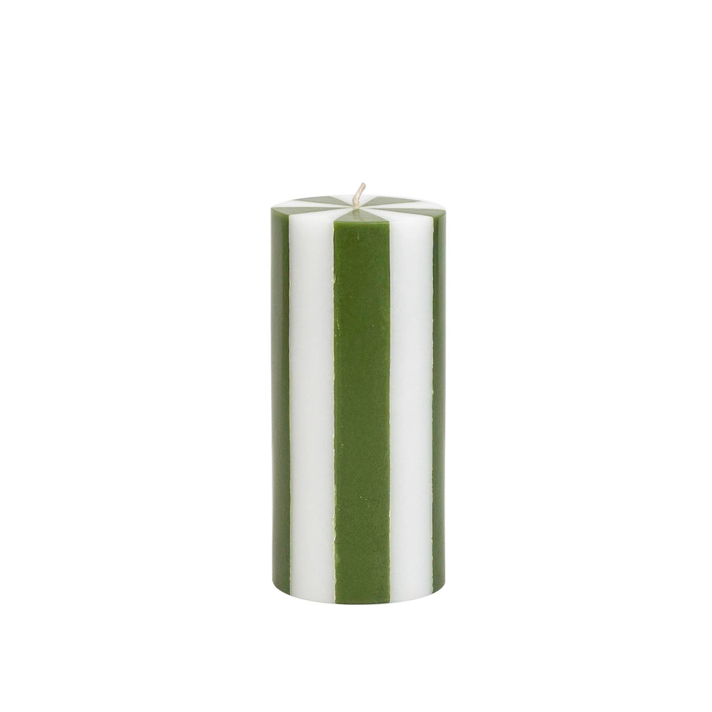 Yod & Co Medium Pillar Candle Moss Green & White Stripe