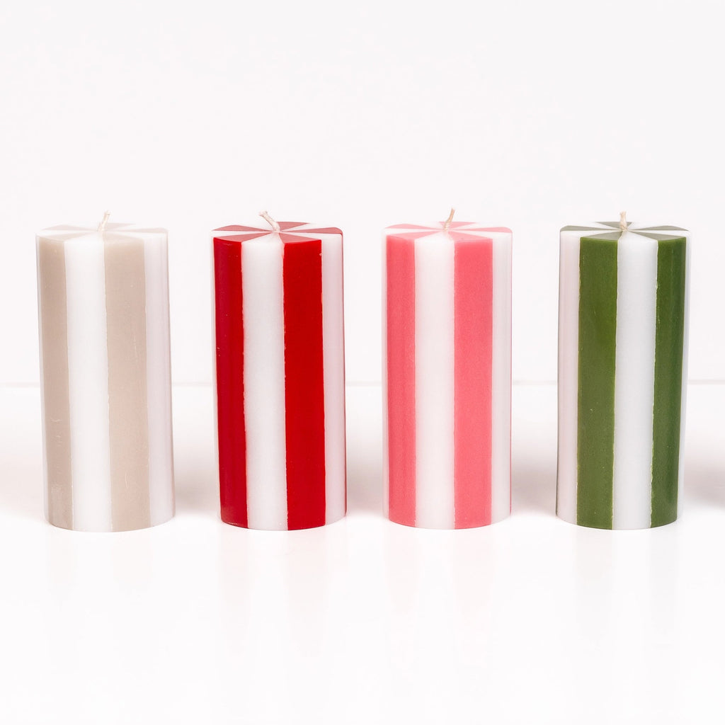 Yod & Co Medium Pillar Candle Bright Red & White Stripe