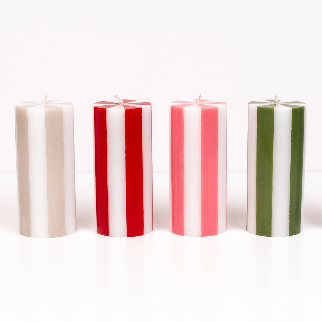 Yod & Co Medium Pillar Candle Moss Green & White Stripe