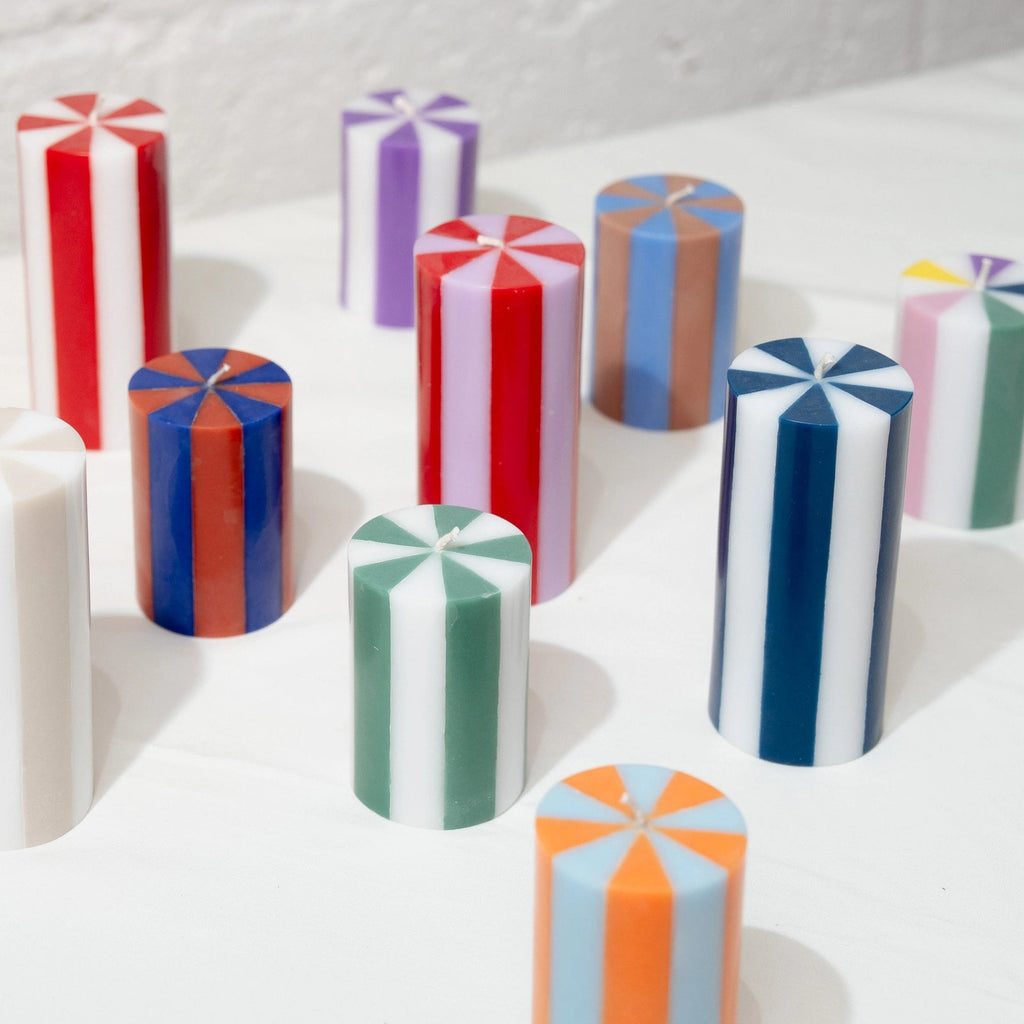 Yod & co Small Pillar Candle Moss Green & White Stripe