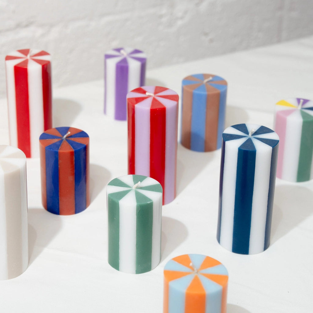 Yod & Co Medium Pillar Candle Bright Red & White Stripe