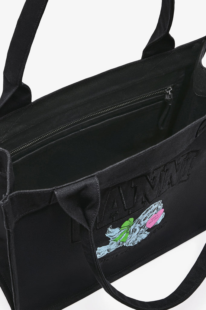 ganni black puppy large tote top handle bag 