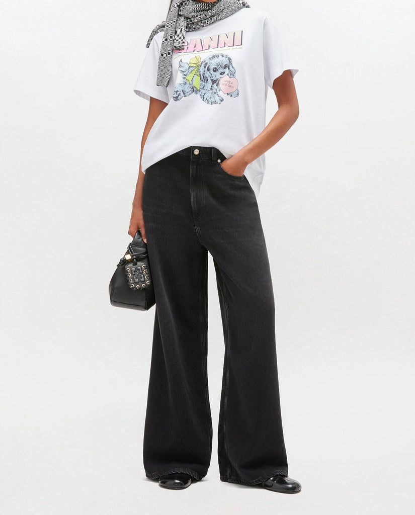 ganni neon puppy dog print logo tee t-shirt white organic cotton