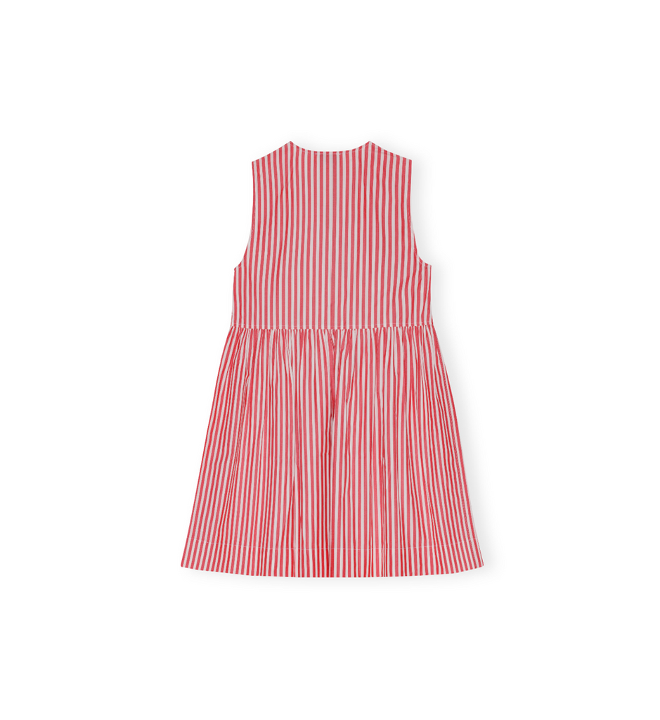 ganni red stripe cotton poplin tie front mini dress