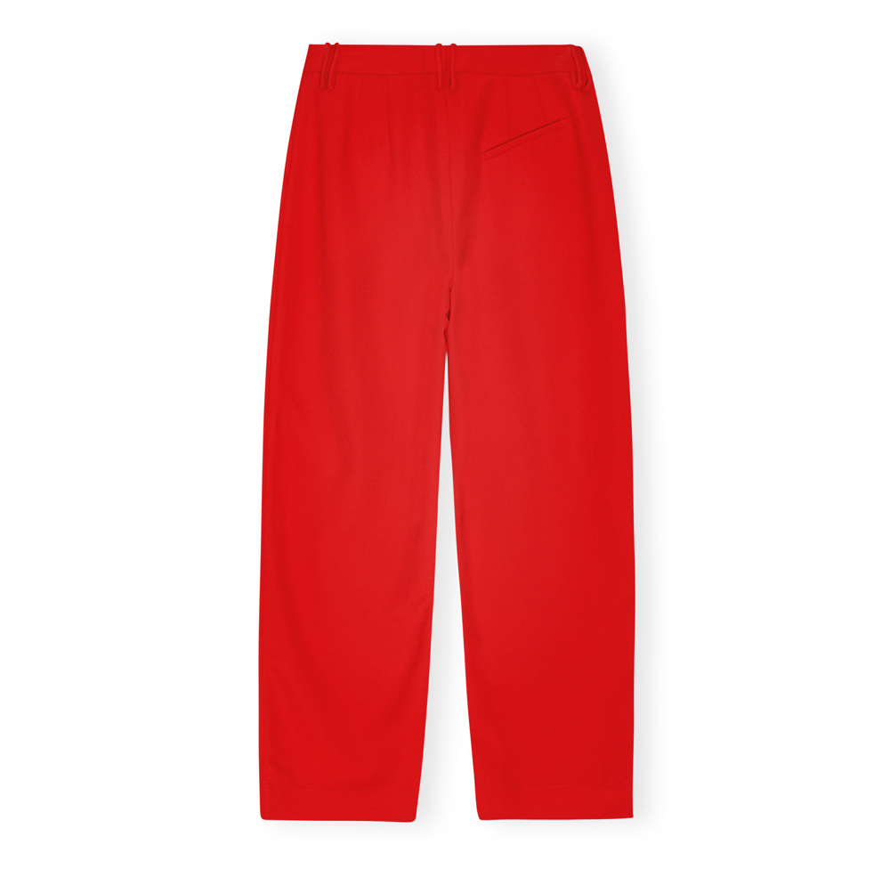 ganni barbados cherry red twill suiting pleated trousers pants