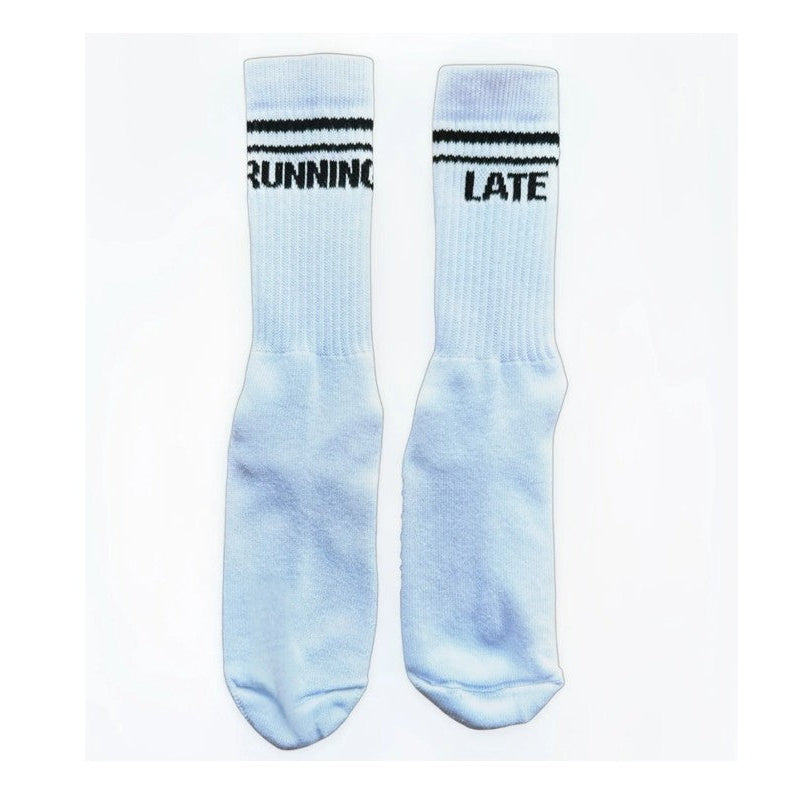 second stories cotton sports slogan white socks RUNNING LATE