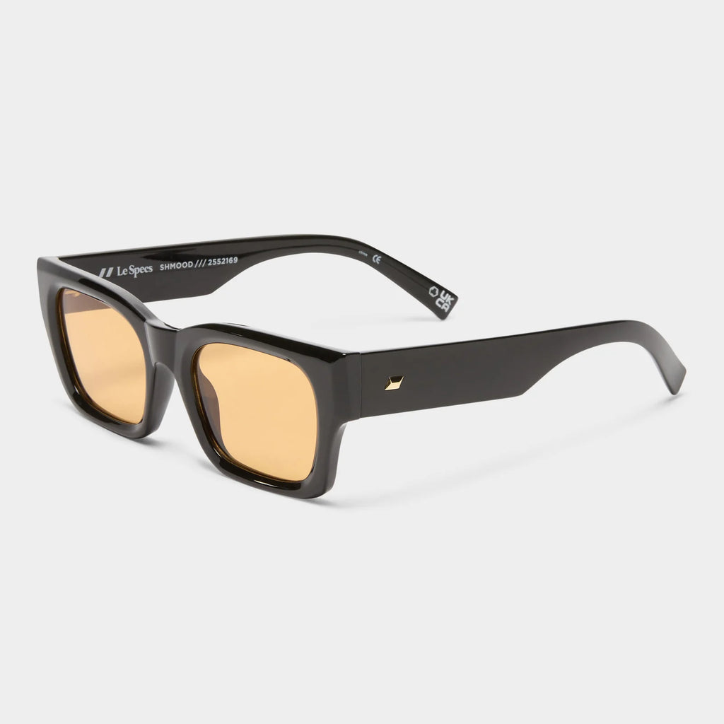 le specs unisex rectangle frame shmood sunglasses black with amber tint 
