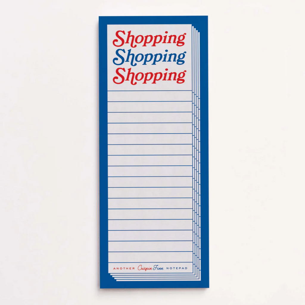 Shopping Shopping Shopping Note Pad by Crispin Finn red white blue to do list
