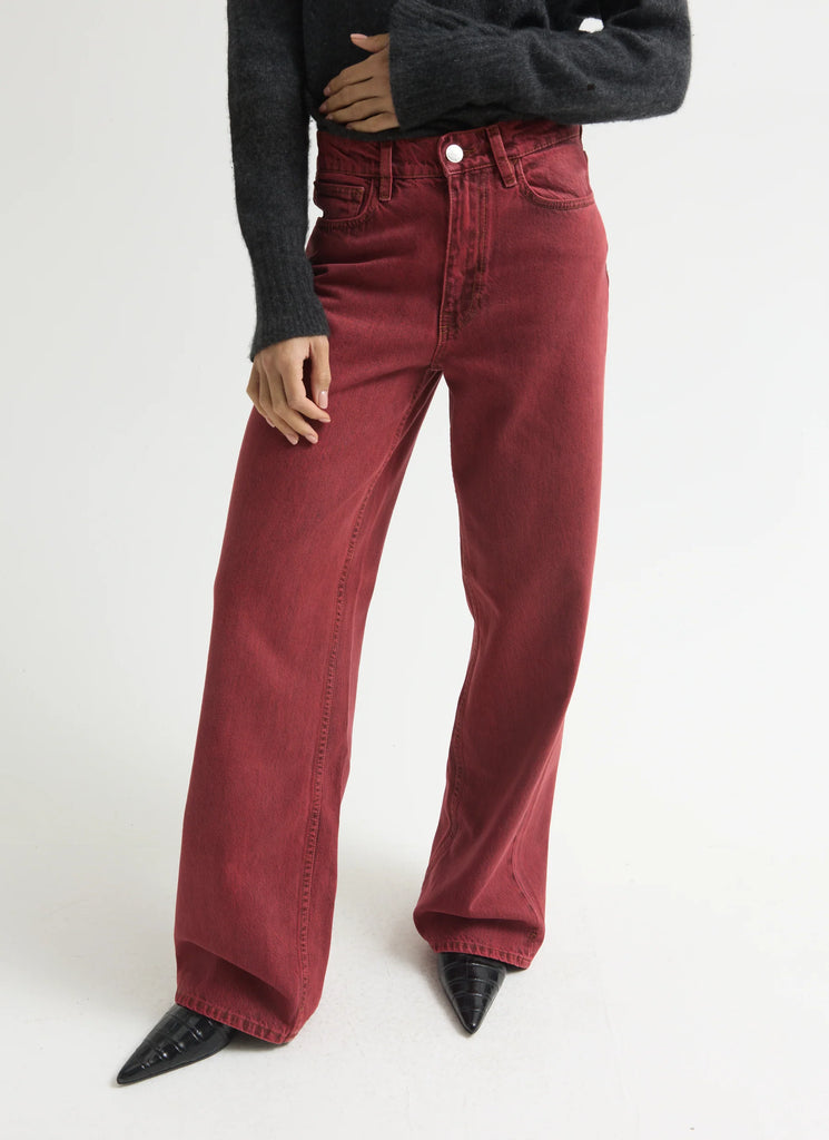 DALA denim sling baggy wide leg high rise jean Heat Poinciana red 