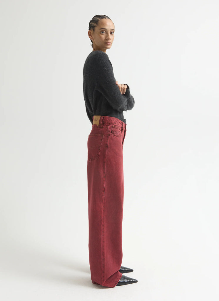 DALA denim sling baggy wide leg high rise jean Heat Poinciana red 