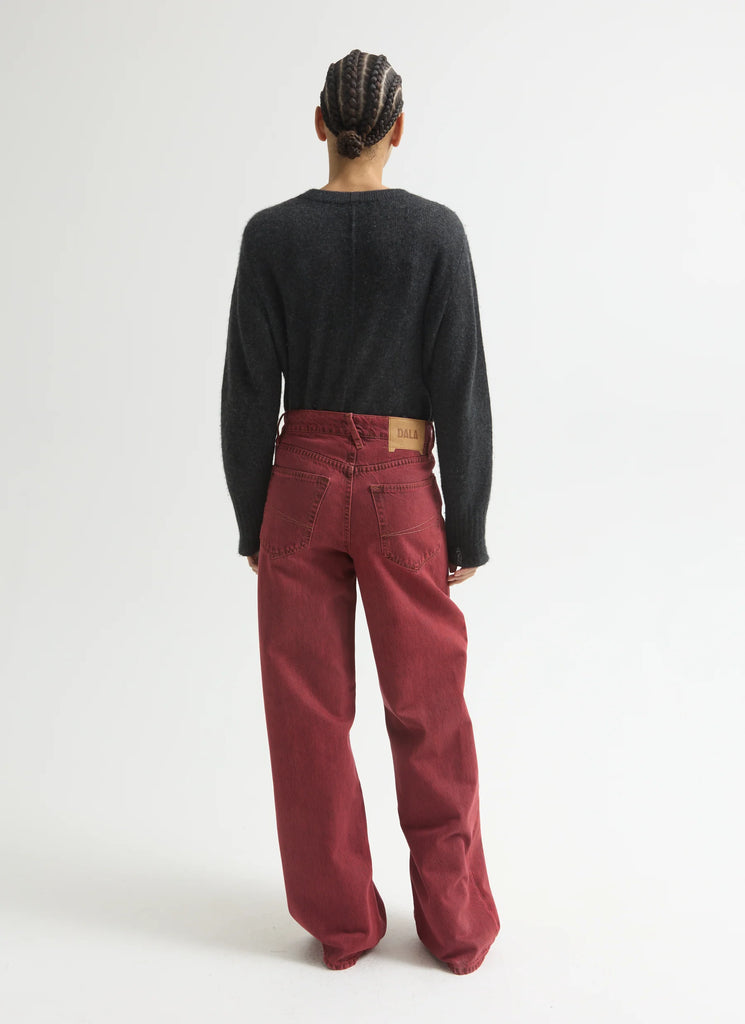 DALA denim sling baggy wide leg high rise jean Heat Poinciana red 