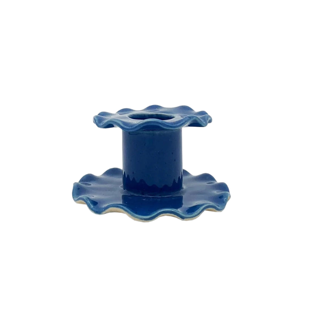 superfluities small frilled candlestick candle holder cobalt blue
