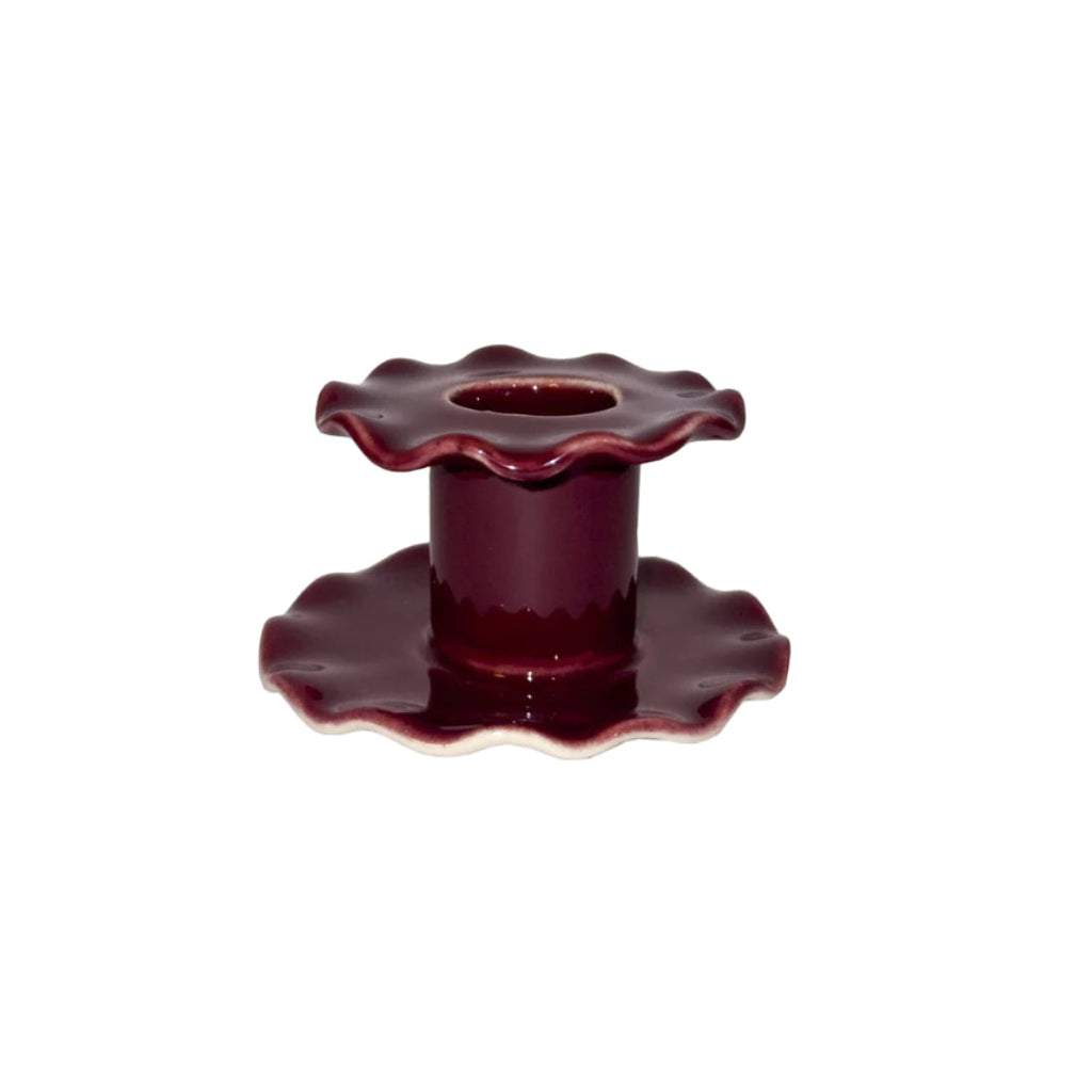 Small Frill Candlestick in Burgundy by superfluities