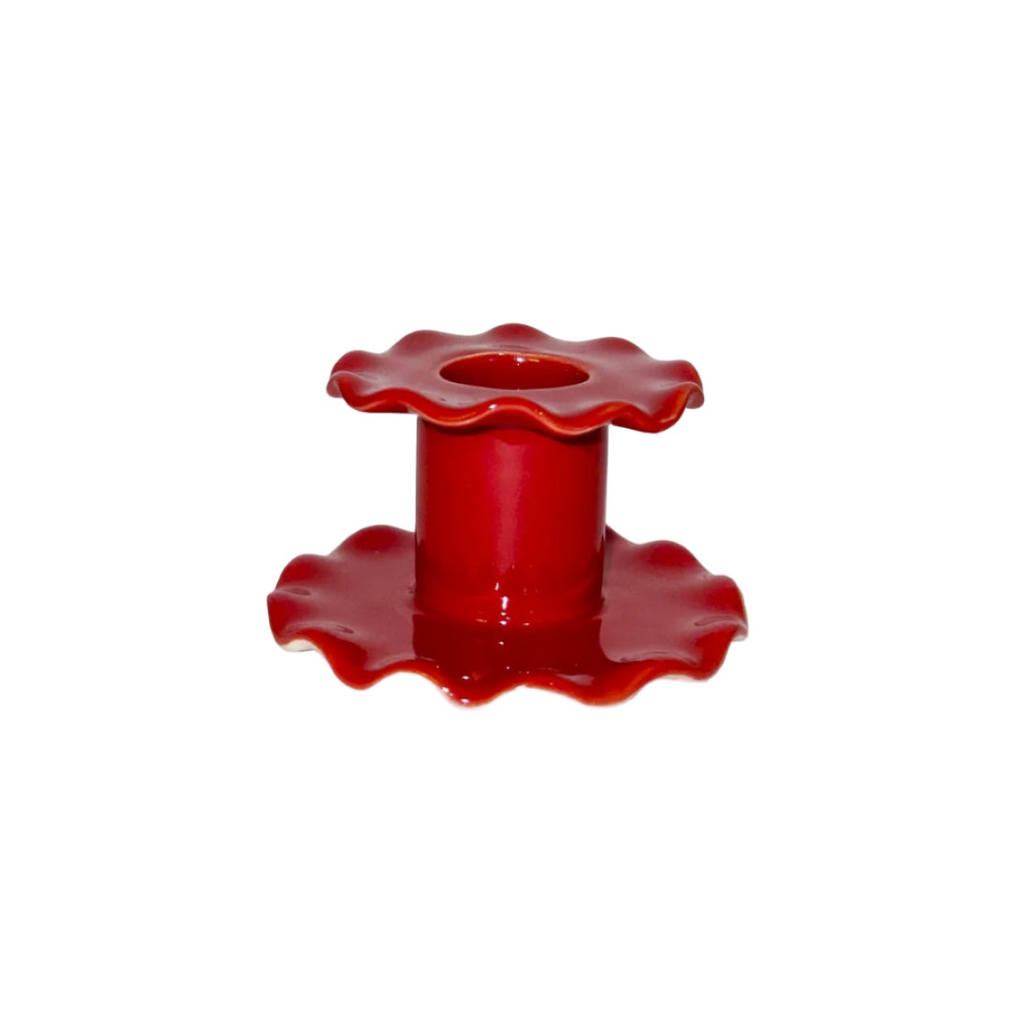Small Frill Candlestick by superfluities Tomato Red