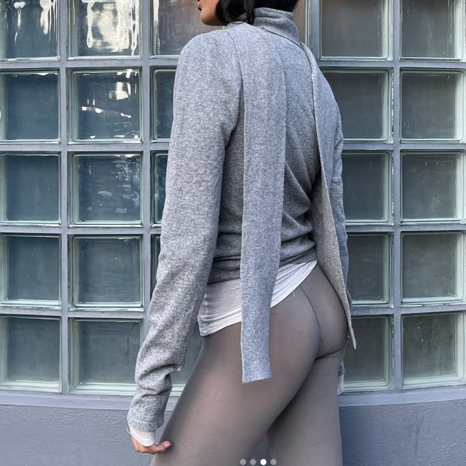 Stone grey Jumper with attached scarf by Pickles Knitwear, made from 100% Italian lambswool