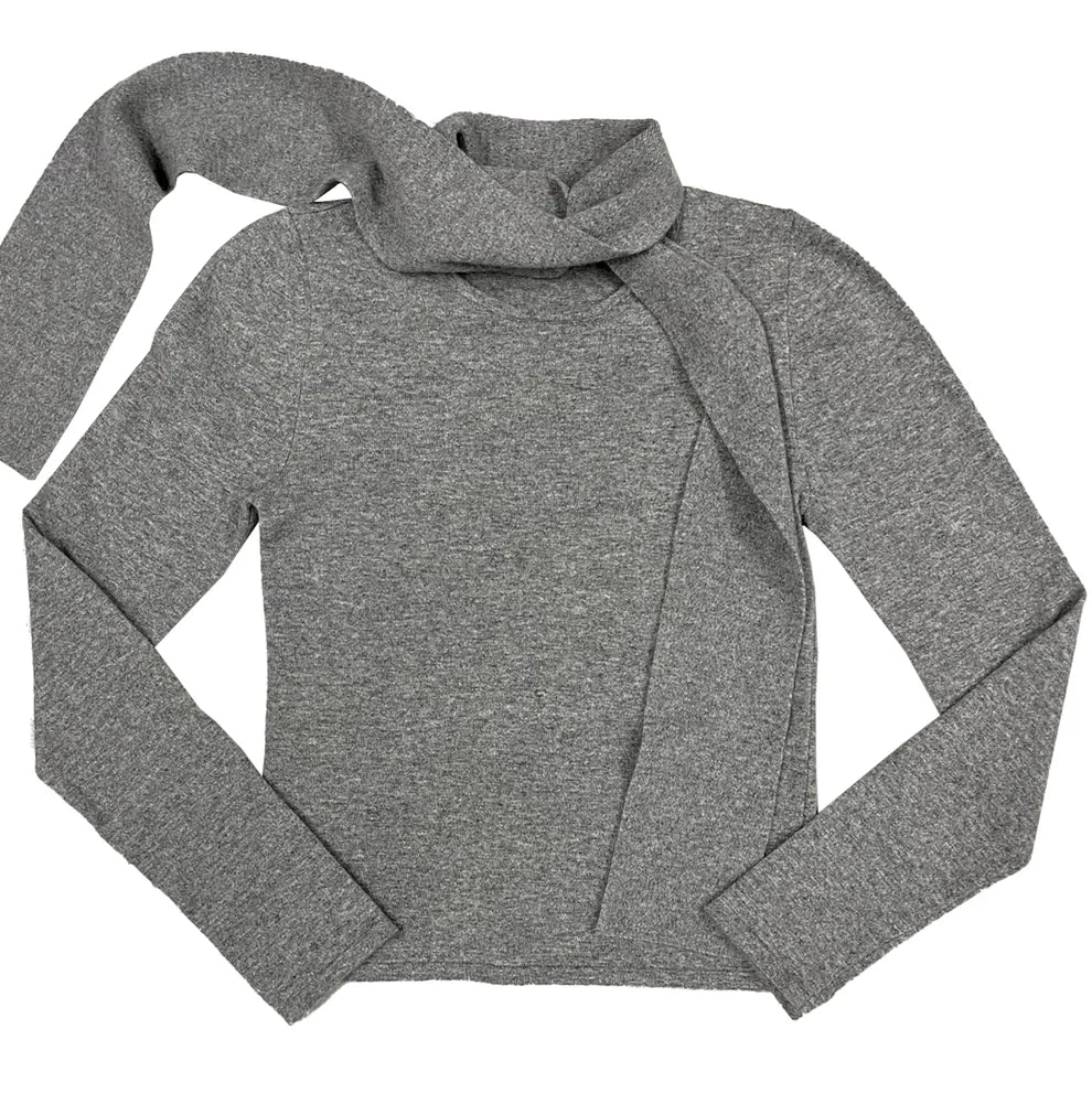 Stone grey Jumper with attached scarf by Pickles Knitwear, made from 100% Italian lambswool