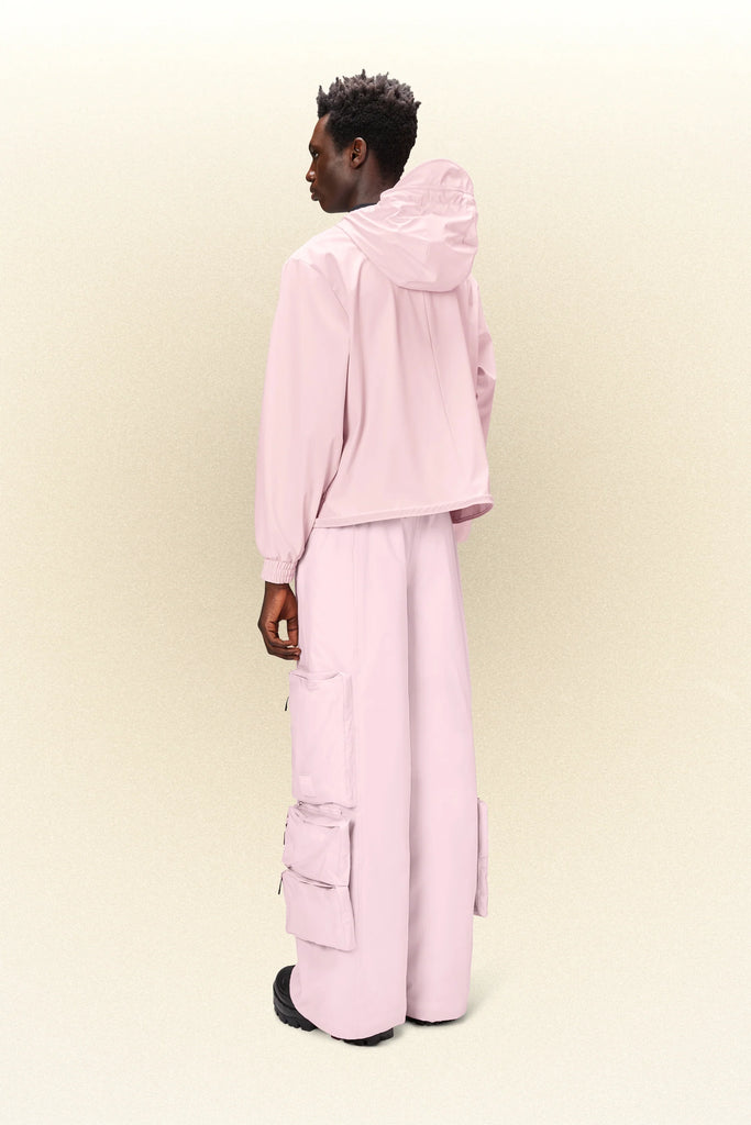 candy pink cropped string waterproof jacket with hood by Rains