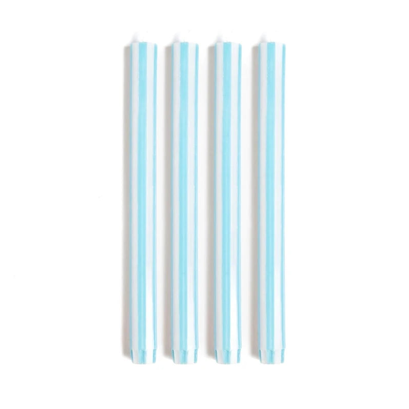 yod and & co Stripe Dinner Candles sky blue white