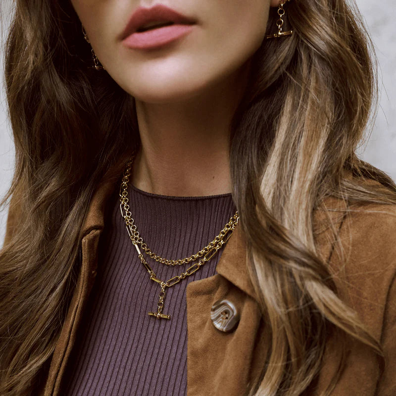 orelia gold Open Link T-Bar Drop Necklace