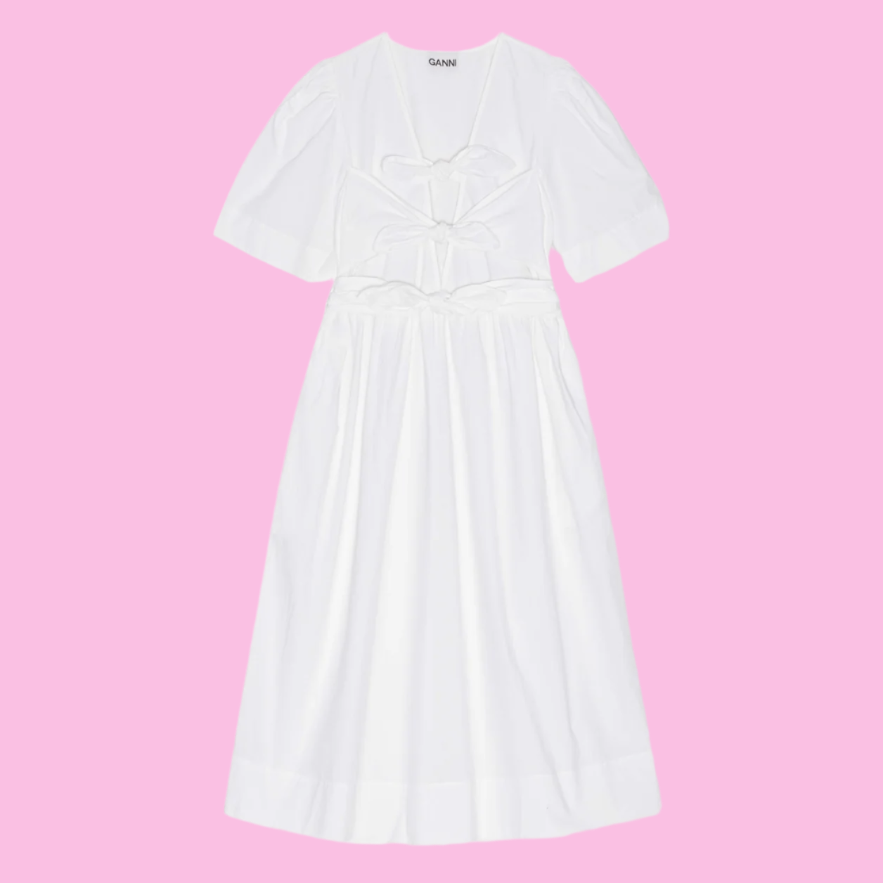 STRETCH COTTON TIE STRAP MIDI DRESS