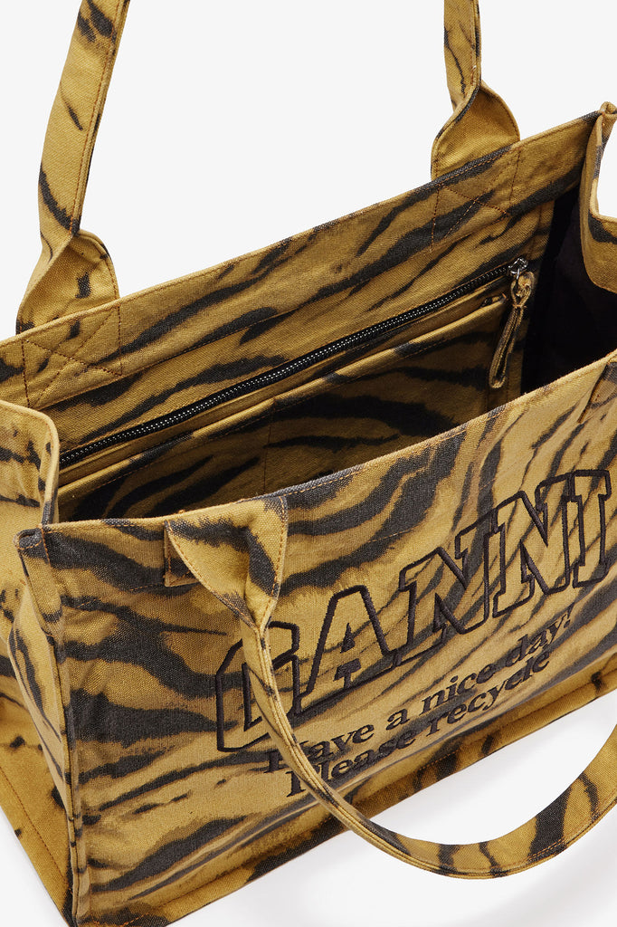 GANNI zebra print tote bag yellow black zebra tiger print cotton logo