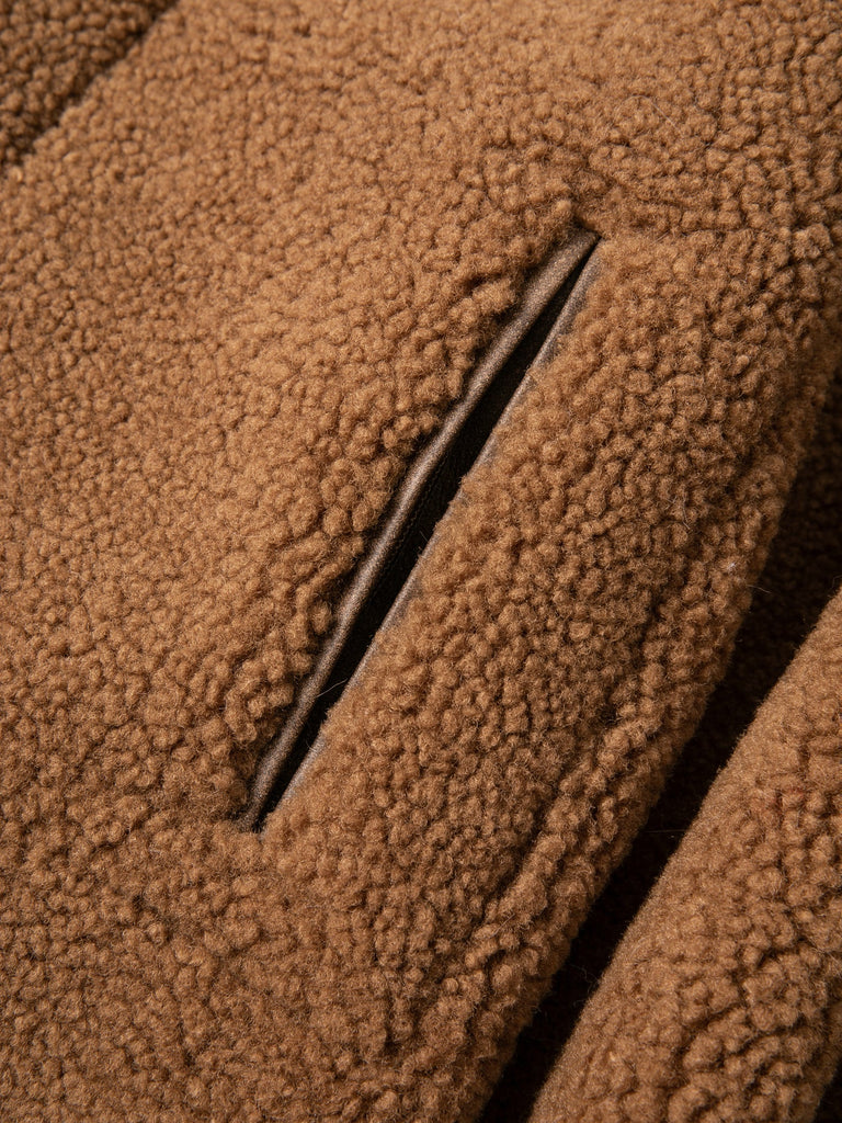 Jakke faux shearling leather cropped aviator jacket tan brown