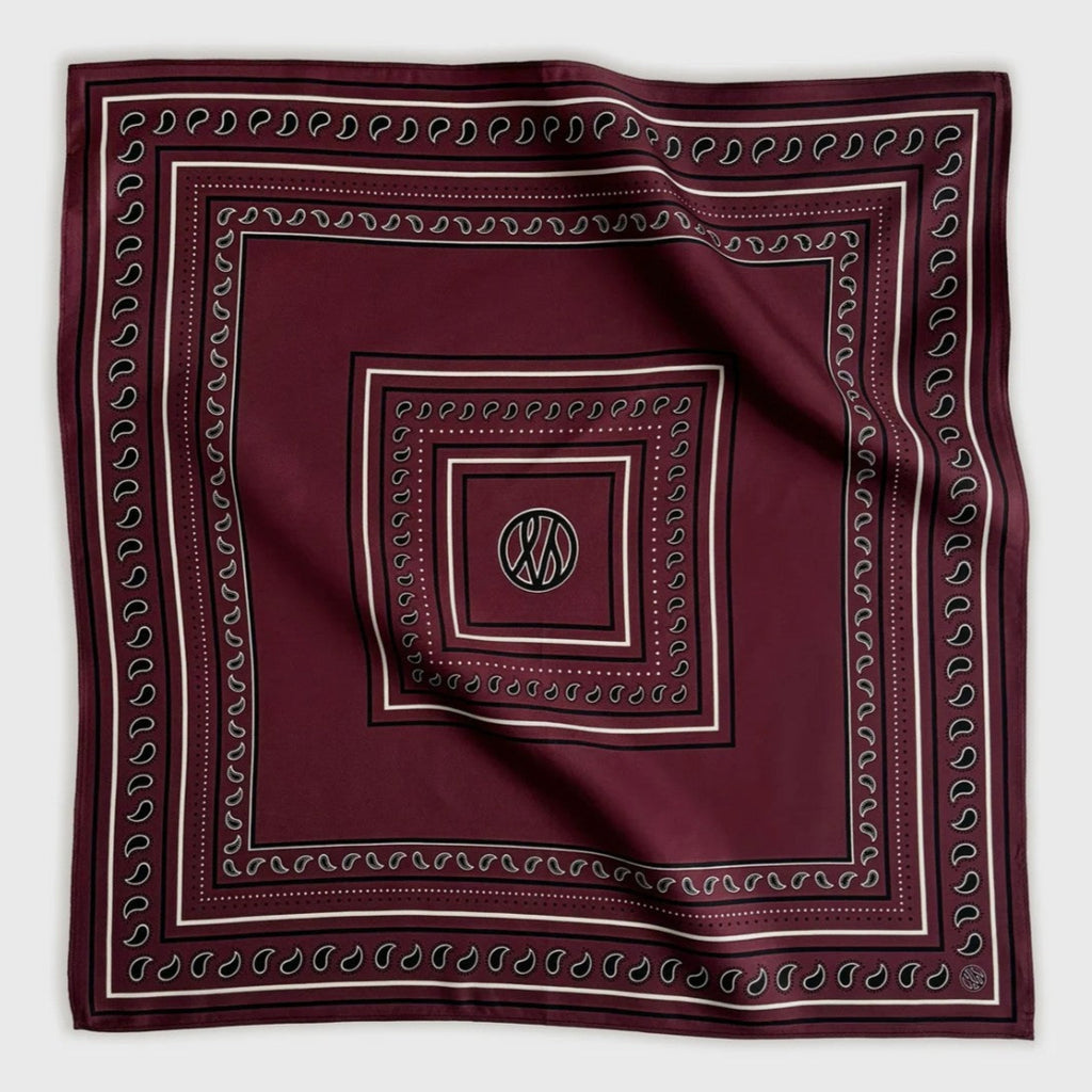 le scarf paisley silk scarf in wine red burgundy 50 x 50cm