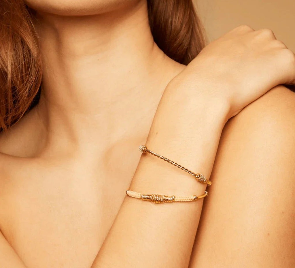 GAS BIJOUX Zizanie bracelet torque bangle gold rings black cotton thread