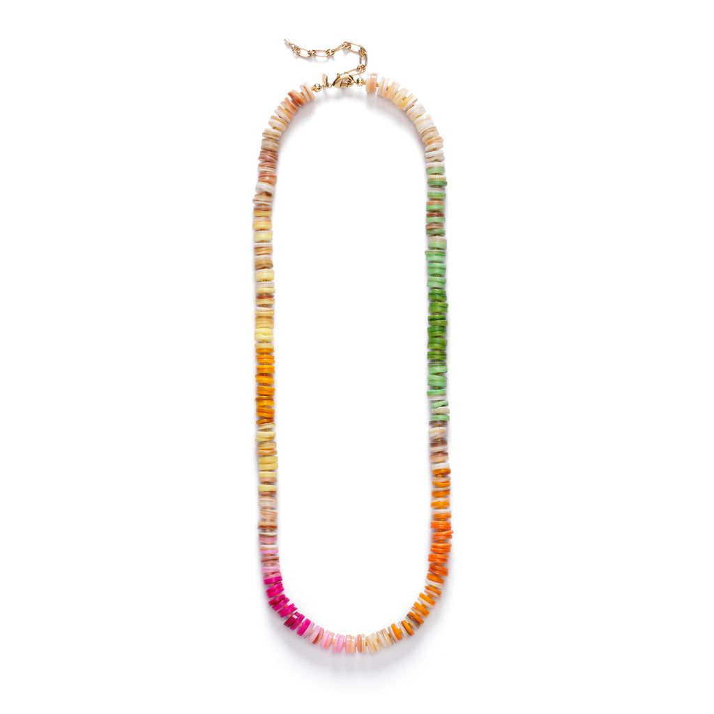 A long necklace by Anni Lu with brightly multi-coloured disc beads