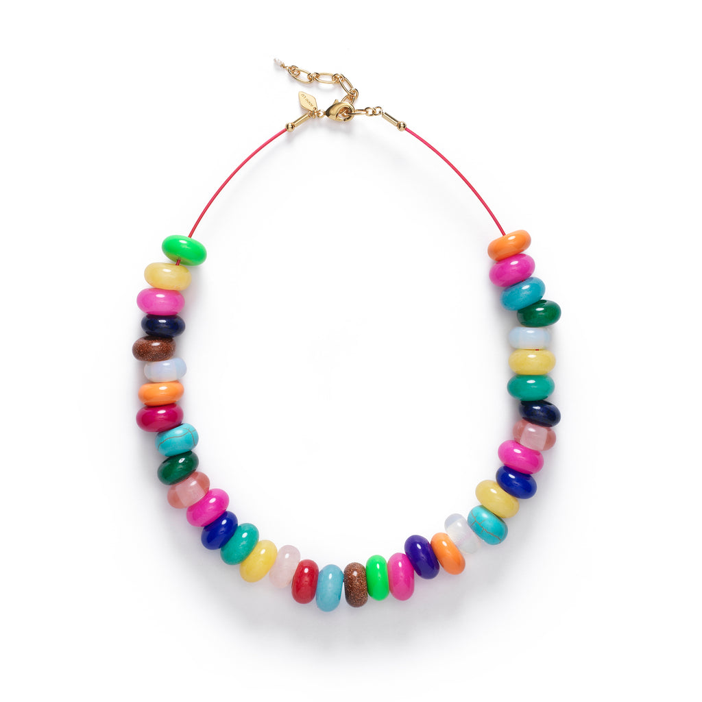 A necklace by Anni Lu with brightly coloured chunky beads