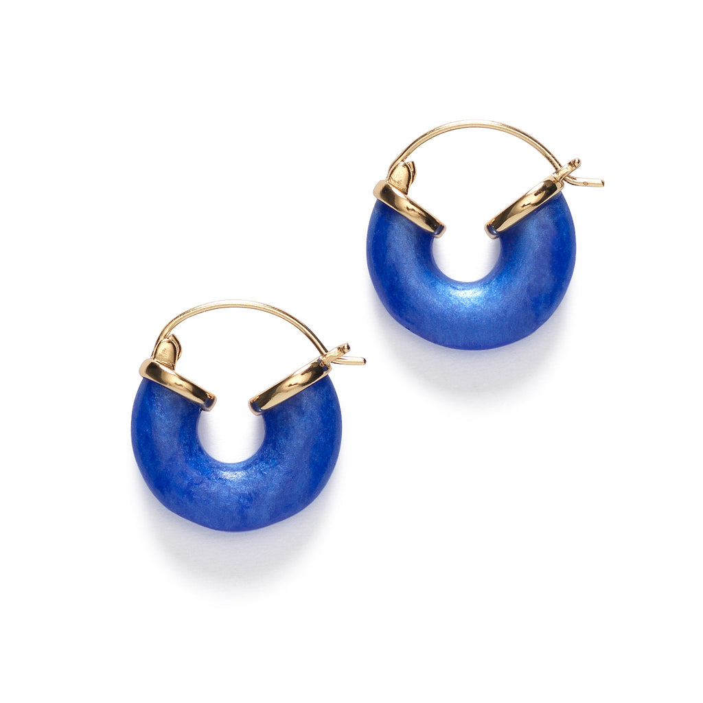 Pair of blue resin hoop earrings by Anni Lu