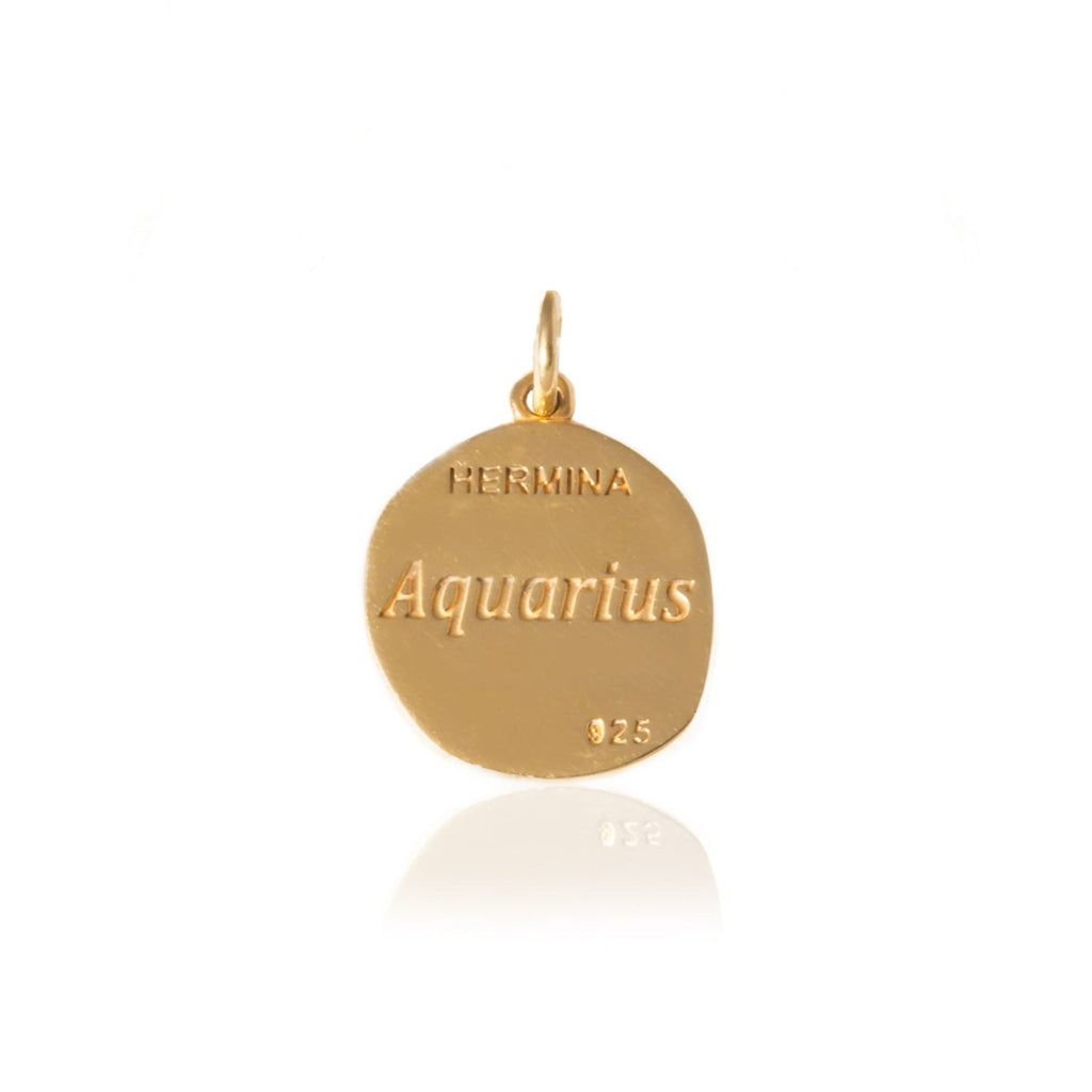 gold zodiac Aquarius disc charm by Hermina Athens