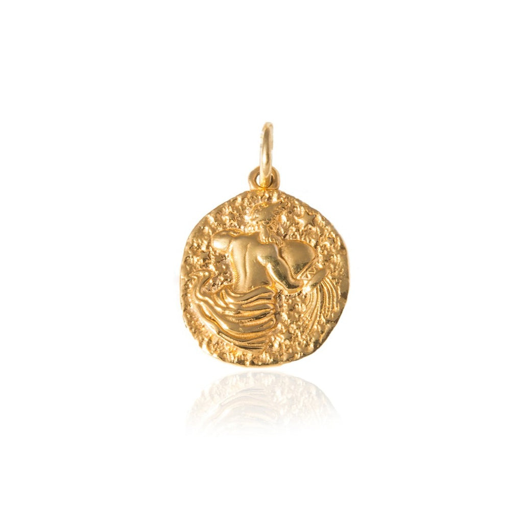 gold zodiac Aquarius disc charm by Hermina Athens