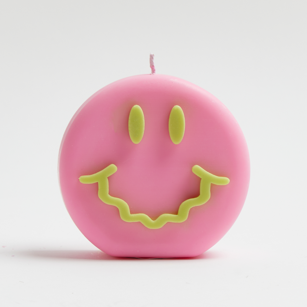 pink and yellow round smiley face by wavey casa
