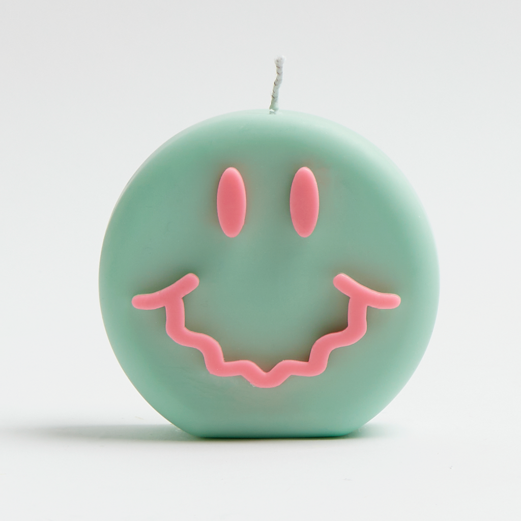 mint green and pink round smiley face by wavey casa