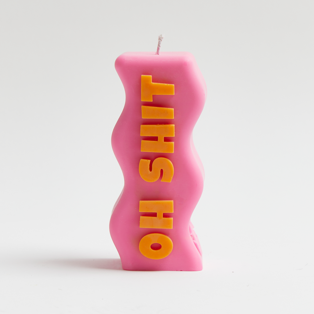 WAVEY CASA OH SHIT SWEAR PILLAR CANDLE PINK ORANGE