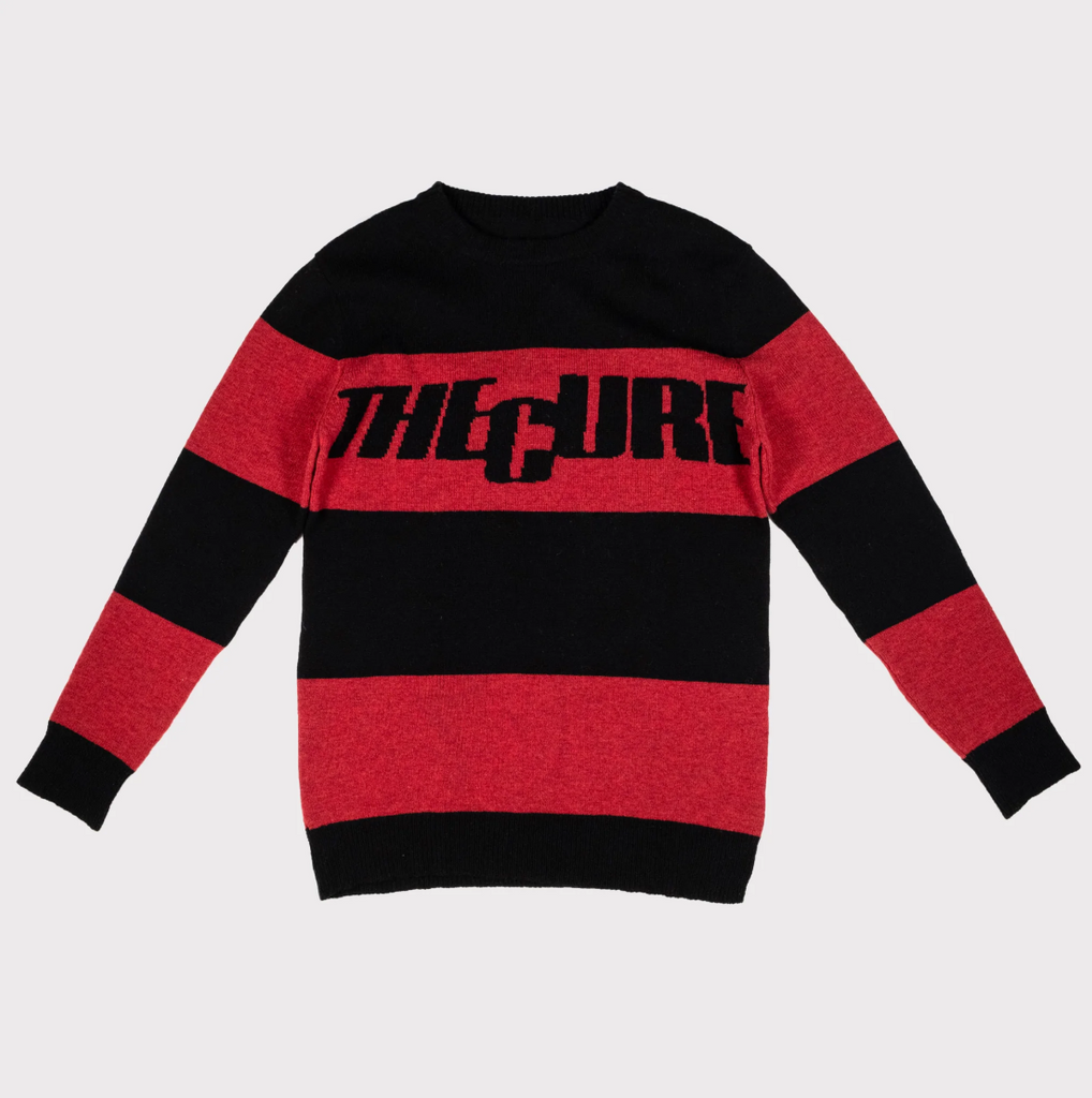 Black and red oversized long knitted wool The Cure logo jumper by Hades