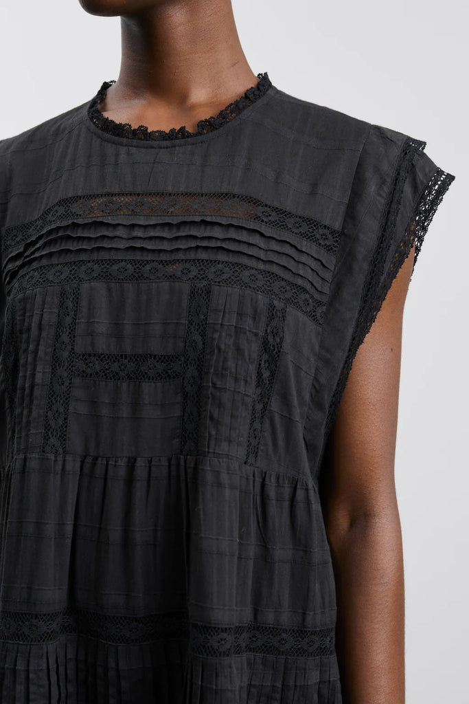 Black lace cotton maxi Anjali dress by Skall Studio