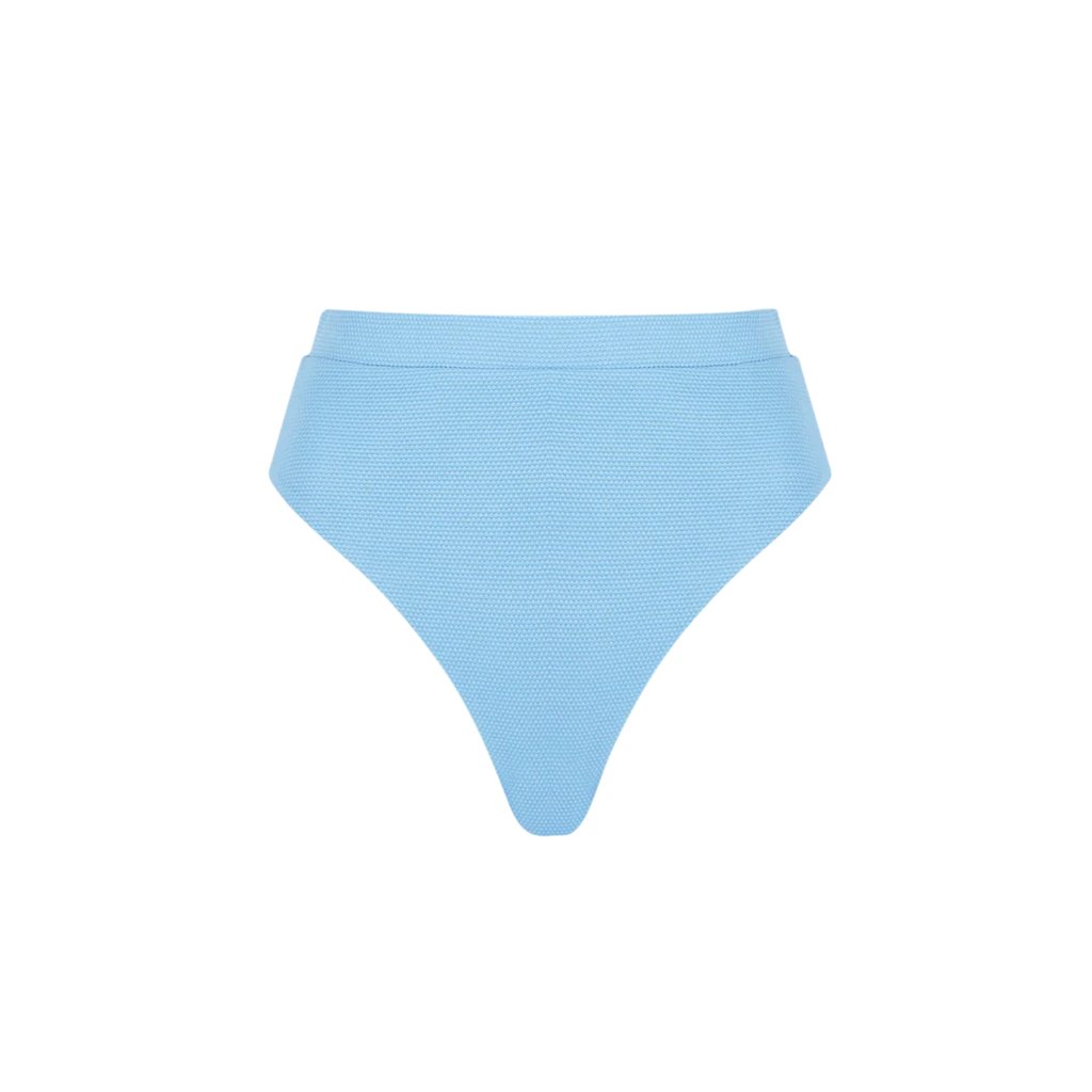 light cool blue high waisted high leg claude bikini swimming bottoms by cossie + co